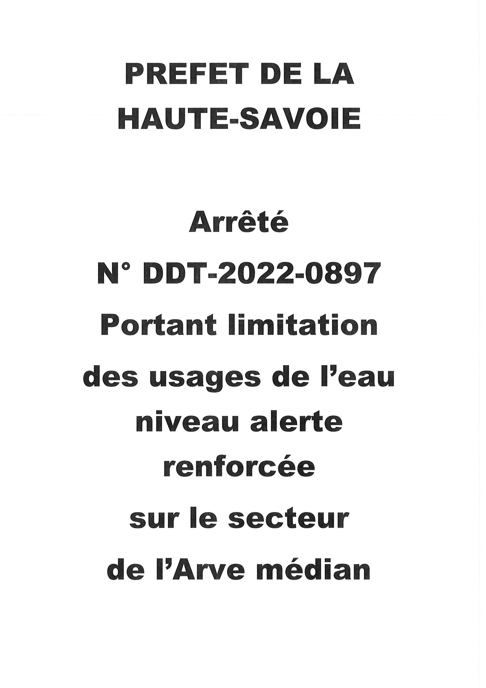 Arrete Prefet limitation usage eau DDT 2022 0897
